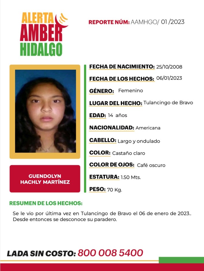 Se busca a la menor Guendolyn Martínez; desapreció en Tulancingo