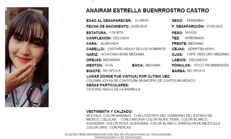 Estrella Buenrrostro, niña de 12 años, desaparece en Cuautitlán